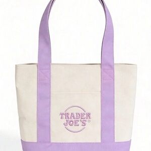 Trader Joe's Cream and Lavender Canvas Tote